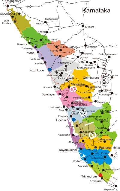south kerala tourist map
